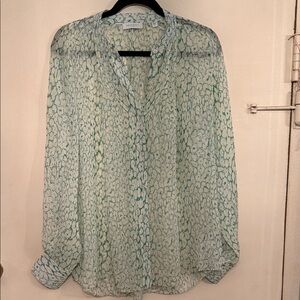 Equipment Light Green chiffon button down Patterned Blouse Size L